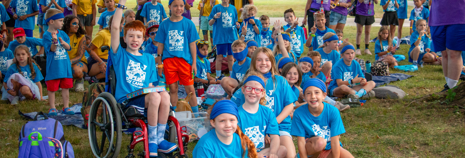 group of day camp kids outside