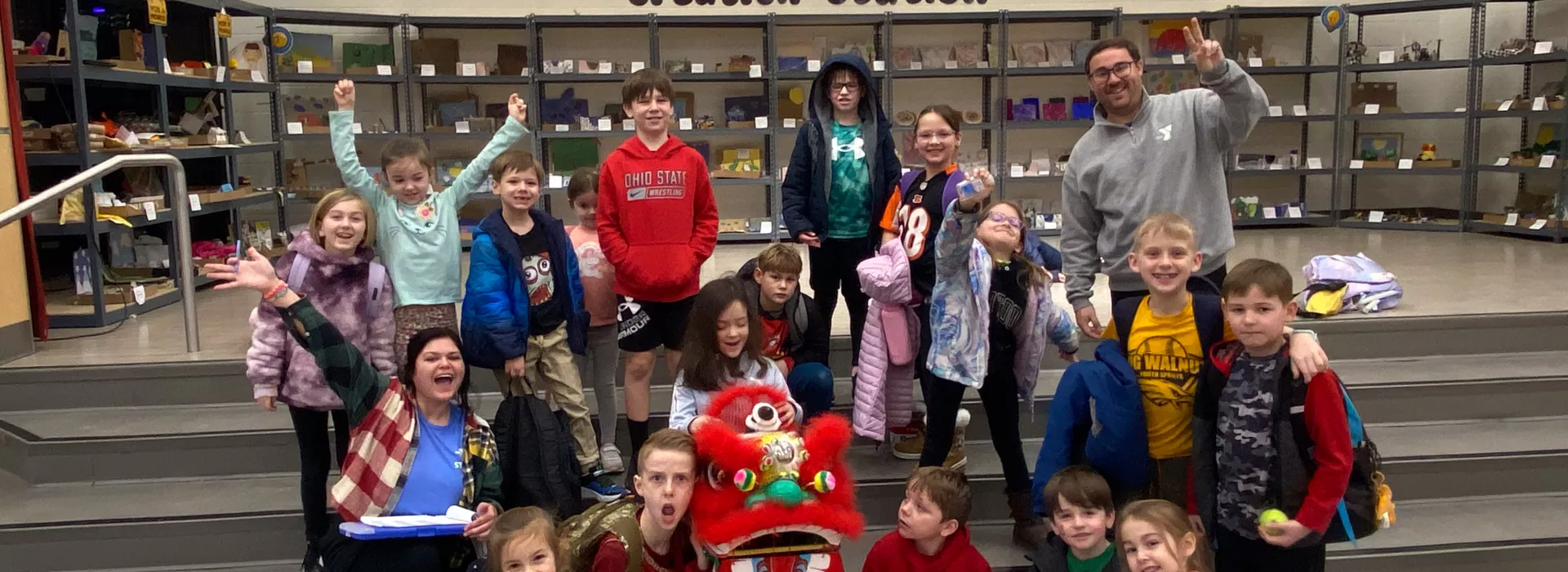 Group of students at Y-Club with staff